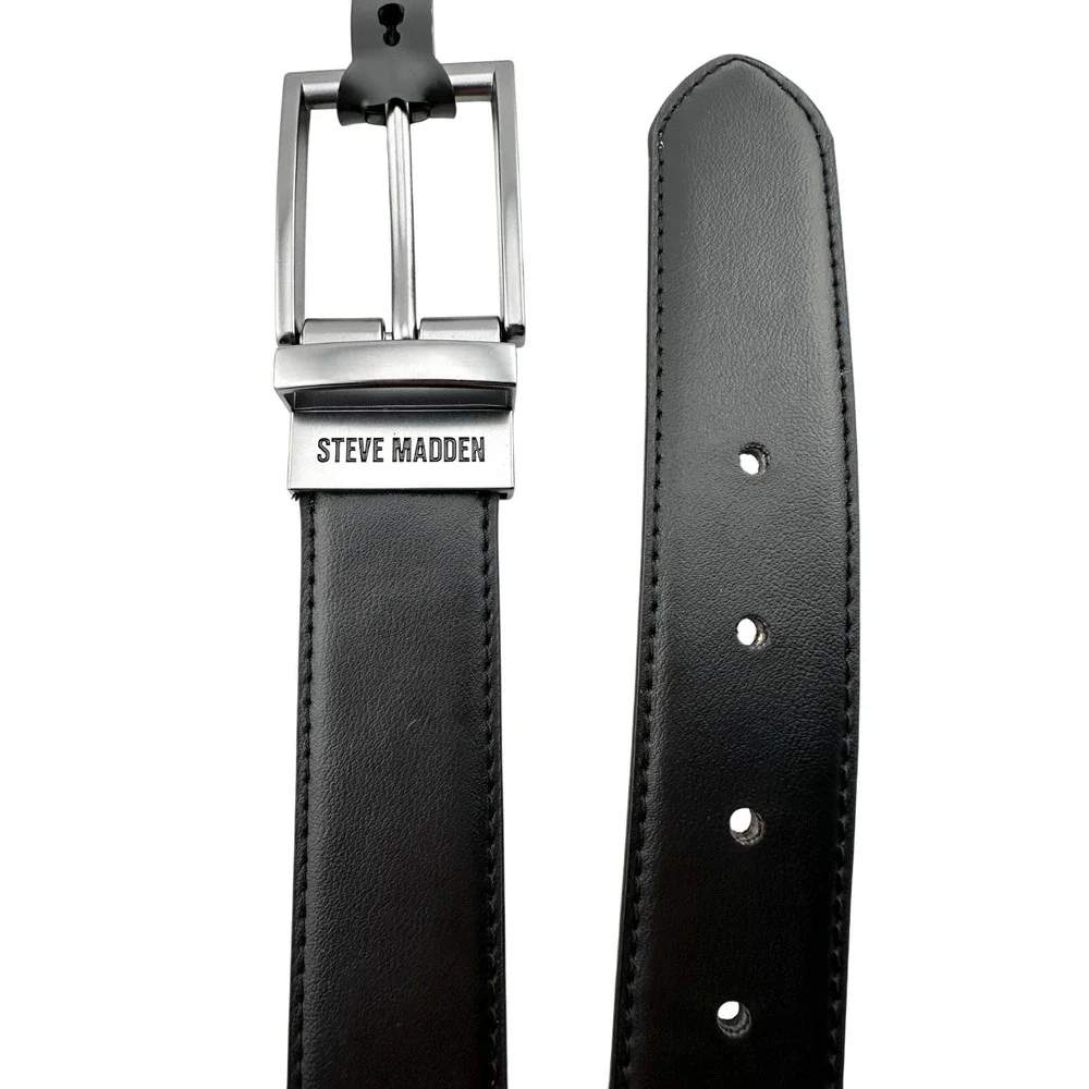 Steve Madden Reversible Belt Nickel Buckle Mens XL 42/44 Black Vegan Leather NWT